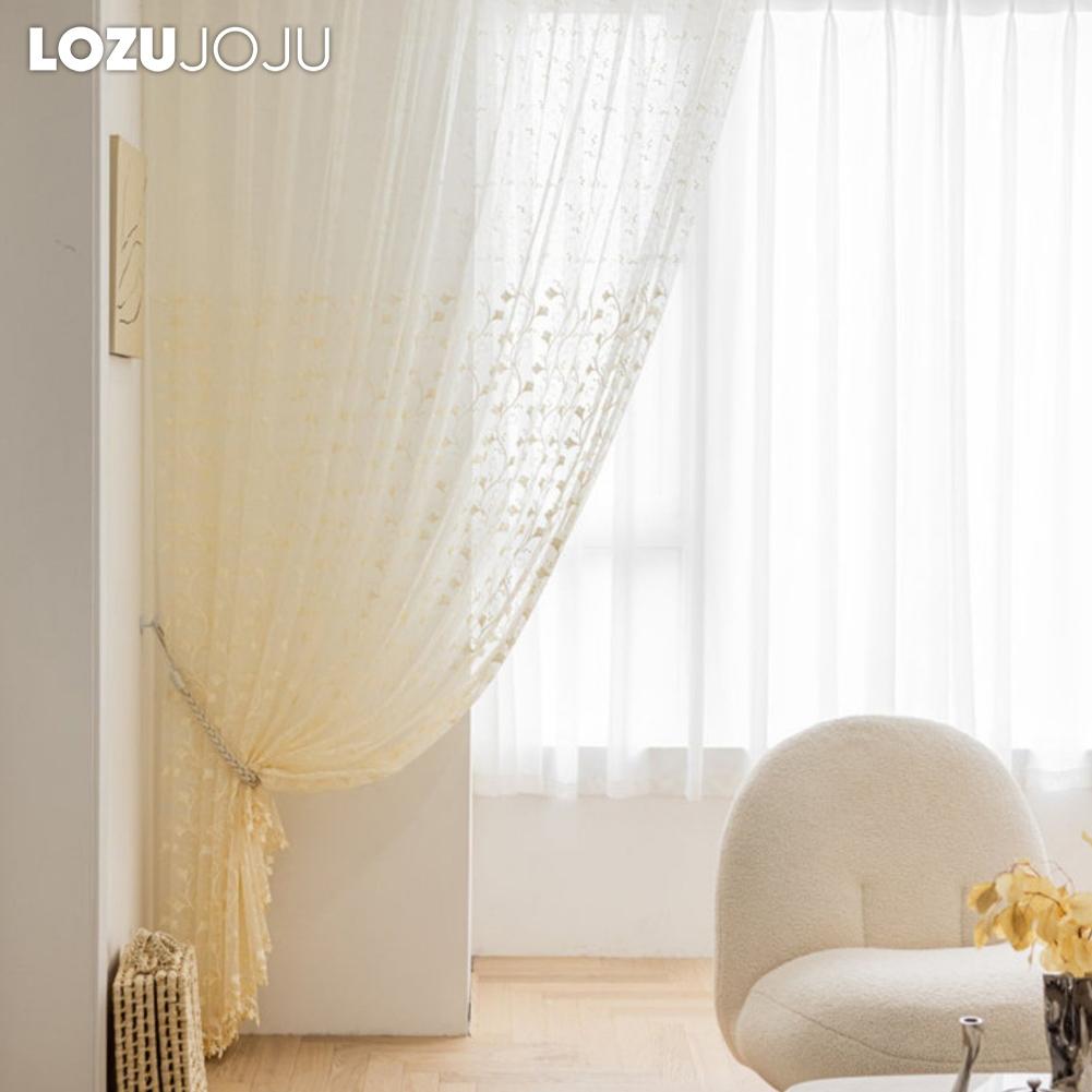1PC LOZUJOJU Modern Artistic Luxury Window Tulle Translucent Ginkgo Leaf Embroidered Sheer Curtain for Living Room Bedroom Window Home Decor