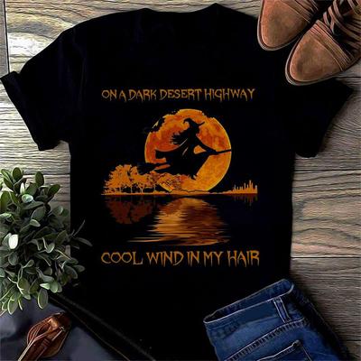 Black T Shirt Halloween Witch Print TShirt Harajuku Women O Neck Short Sleeve Top Summer Tee 100%Cotton Female T-Shirt