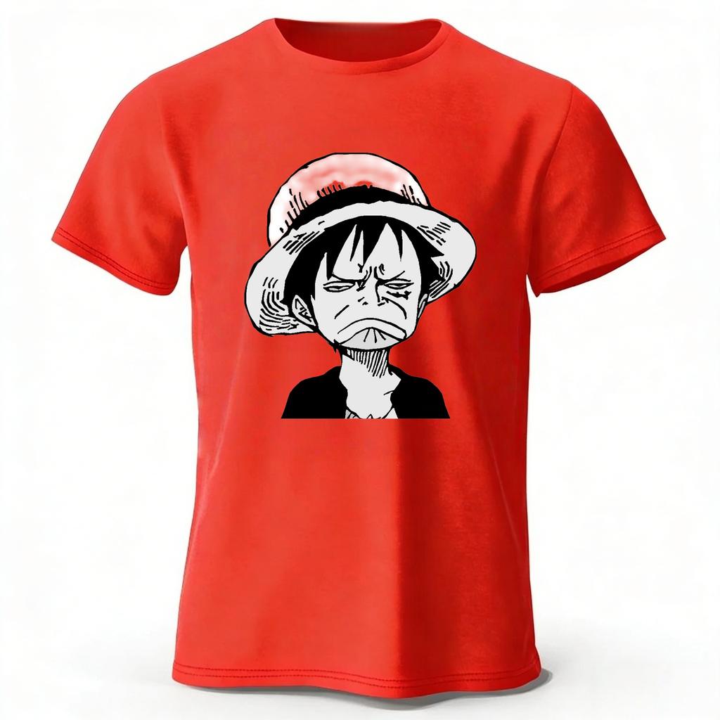 Summer Funny Face One Piece Luffy Pure Cotton T-shirt Men's Street Funny Retro Comfortable Plus Size Short-sleeve Top