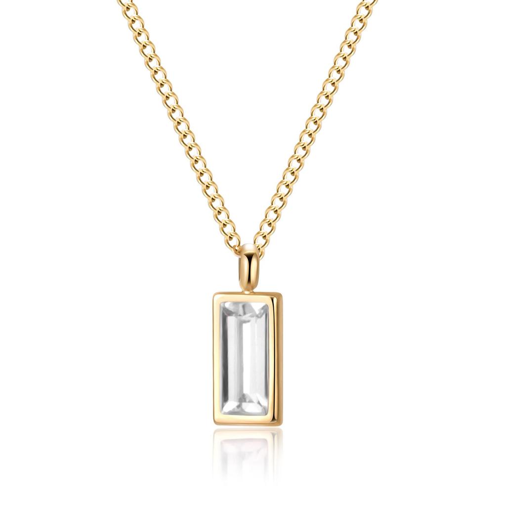 Emerald Cube Zircon Necklace Earrings Titanium Steel Multi-14K Gold Color Lasting