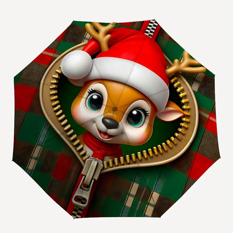 

1pc Reindeer Plaid Automatic Open/Close Umbrella, Windproof, Folding Compact Umbrella with Lightweight Design for Women/Men014