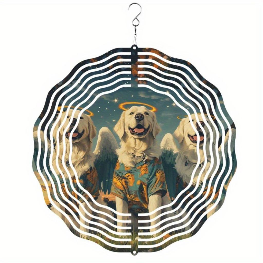 3D Rotating Dog Windmill Pendant Cute Metal Style Turntable Decor Handmade Foldable Wind Chime for Lantern Festival Birthday Party