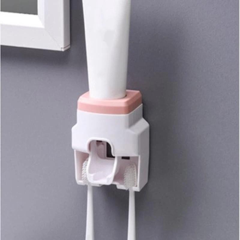 Wall Mounted Automatic Toothpaste Dispenser No Drilling With Toothbrush Storage Slots For Home Bathroom Daily Use