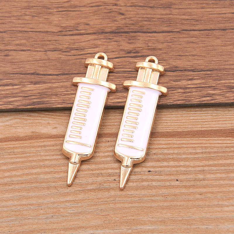 6 Style Medical Charm Jewelry: Drip Oil Stethoscope, Syringe, Heart Pendants in 2 Base Colors