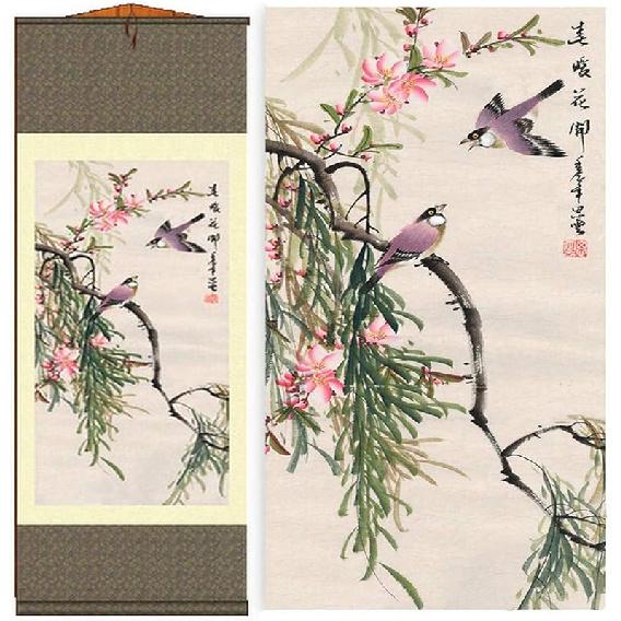 AtfArt Asian Wall Decor - Beautiful Silk Scroll Painting of Waterfall River Landscape - Mountain Spring Autumn Color Oriental Decor Chinese Art Wall