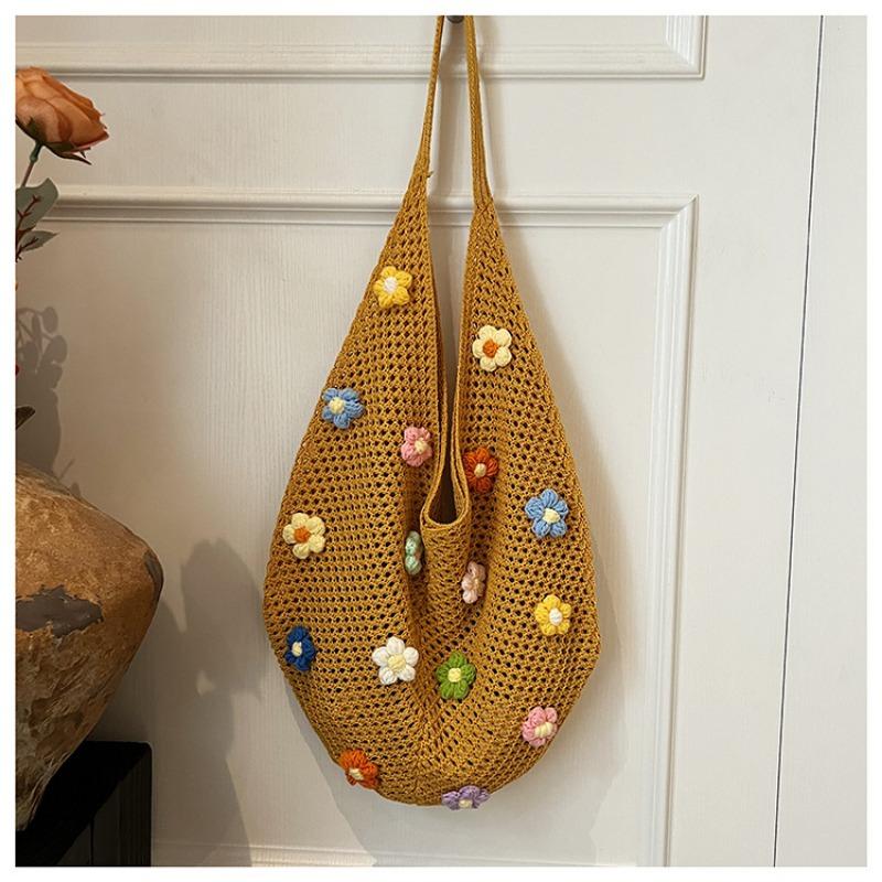 New Handwoven Bag Women's Small Fresh Casual Large Capacity Shoulder Bag Personalized Flower Hollow Handbag