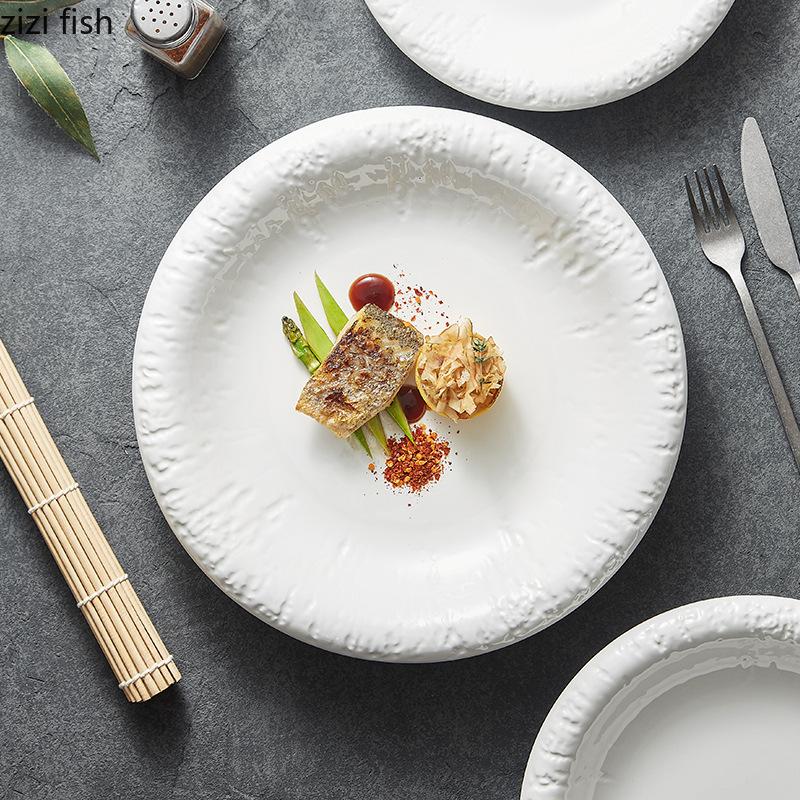 White Ceramic Dining Plate Fruit Plate Salad Bowl Dessert Bowl Western Style Steak Plates Sashimi Disc Sushi Plates Snack Tray