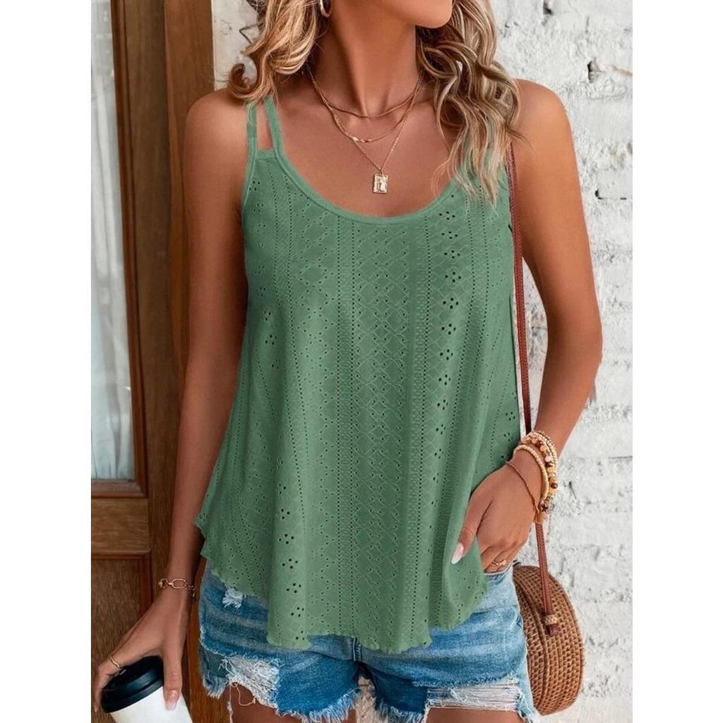 Double Shoulder Camisole Undershirt Round Neck Jacquard Inner Sleeveless Bottoming Shirt Female