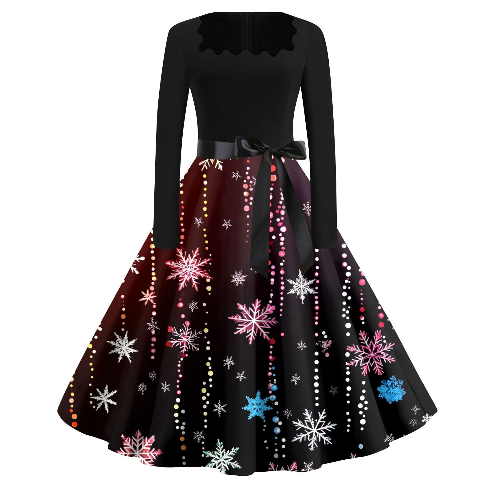 

Женские модные повседневные платья с квадратным вырезом и тонкими рождественскими принтами с длинными рукавами XL киноварь