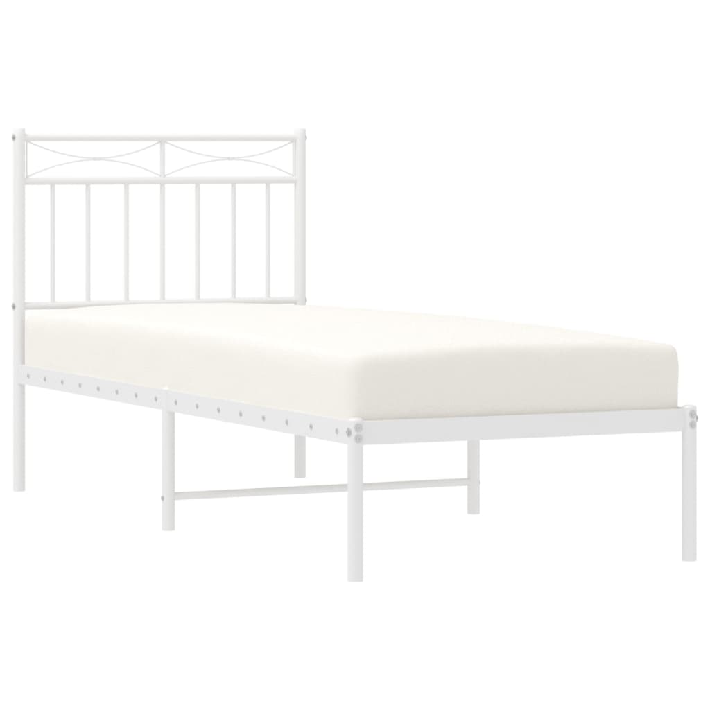 Metal Bed Frame with Headboard White 80 X 200 Cm
