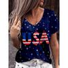 American Flag 3d Print T-shirt Women Fashion V-Neck T-shirts Short Sleeve Tops Tees Loose Casual Tees