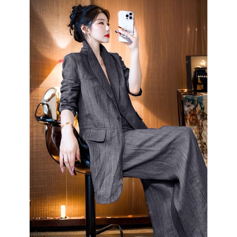 

Spring Summer Plus Size Women s Cotton Linen Suit: Breathable High-End Blazer & Pants Two-Piece Set 5XL
