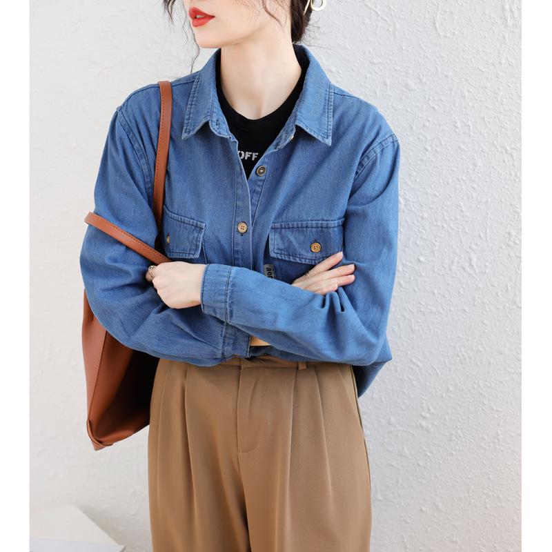 2024 Women's Korean Style Layered Denim Shirt Jacket - Loose Fit, Slimming Design for Spring & Autumn