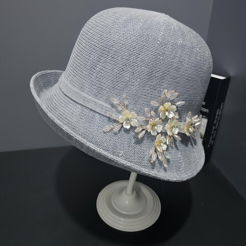 Top Hat Ladies Summer British Elegant Flower Bucket Hat Fashion Sunscreen Sun Hat Dome Knitted Breathable Basin Hat