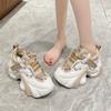 2025 Autumn Women Chunky Sneakers Breathable Mesh Casual Shoes 7.5CM Heels Fashion Trainers Lace-Up Platform Dad Shoes Woman