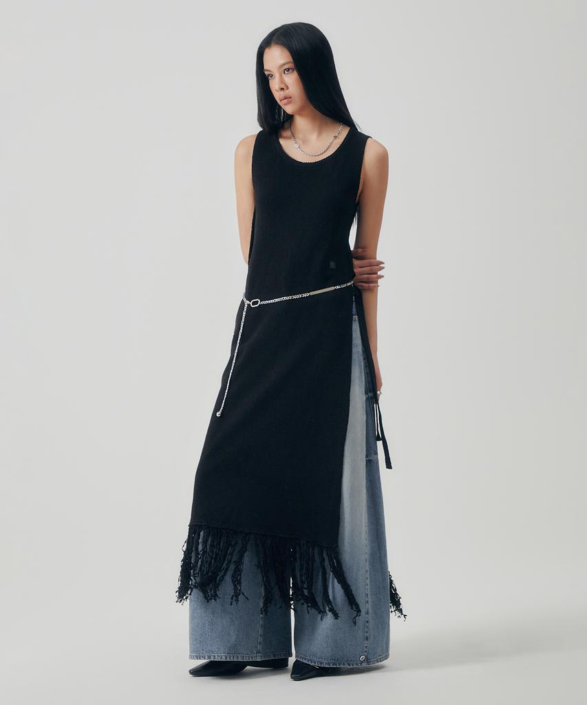 Teulimingbeodeu Fringe Flow Sleeveless Knit One-Piece [ Black ]