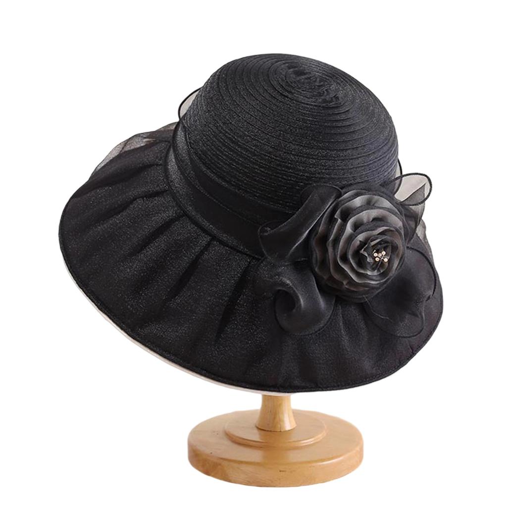 Mesh Flower Bucket Hats Women's Fashionable Elegant Wide Brim Sun Protection Beach Caps for Summer Outdoor Travel Sun Hats