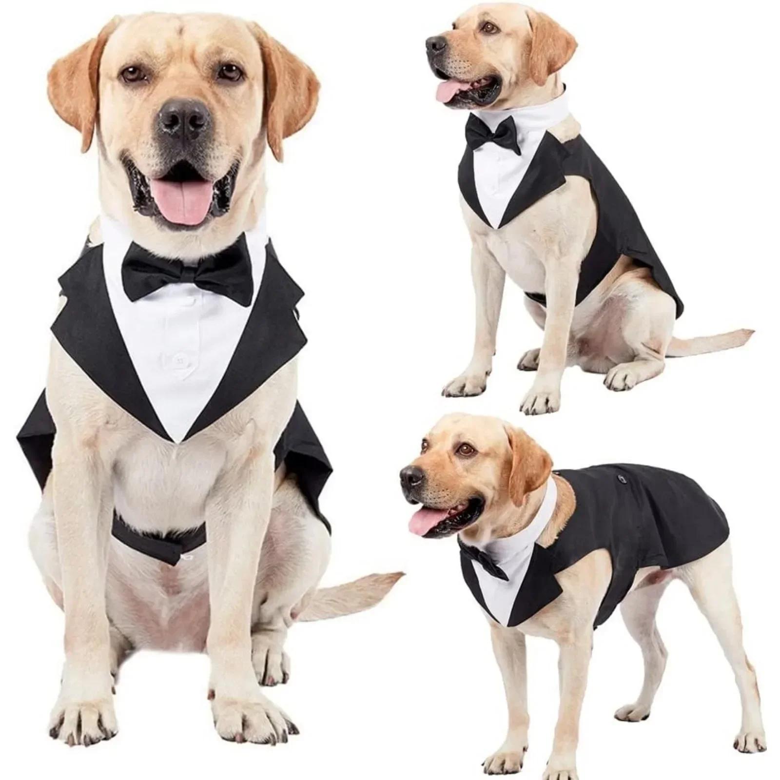 

Cotton Large Dog Costume Detachable Two Pieces Dog Wedding Costume Black Dog Clothes Suit Dress Autumn Large Breeds Pet Products S
