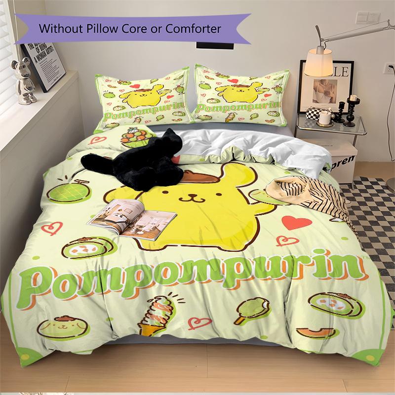 3pcs Pompompurin's Sweet Delights Bedding Set 1 Soft Quilt Cover + 2 Pillowcases, Machine Washable Suitable for All Seasons, Perfect Gift S079