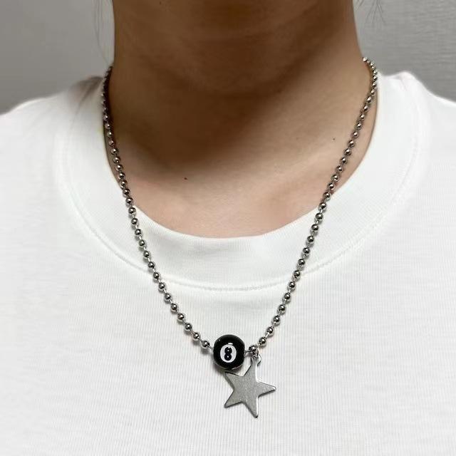 

Personality Y2K Sliver Color Star Billiard Number Black 8 Pendant Necklace for Women Men Hip-hop Street Earrings Jewelry Gifts