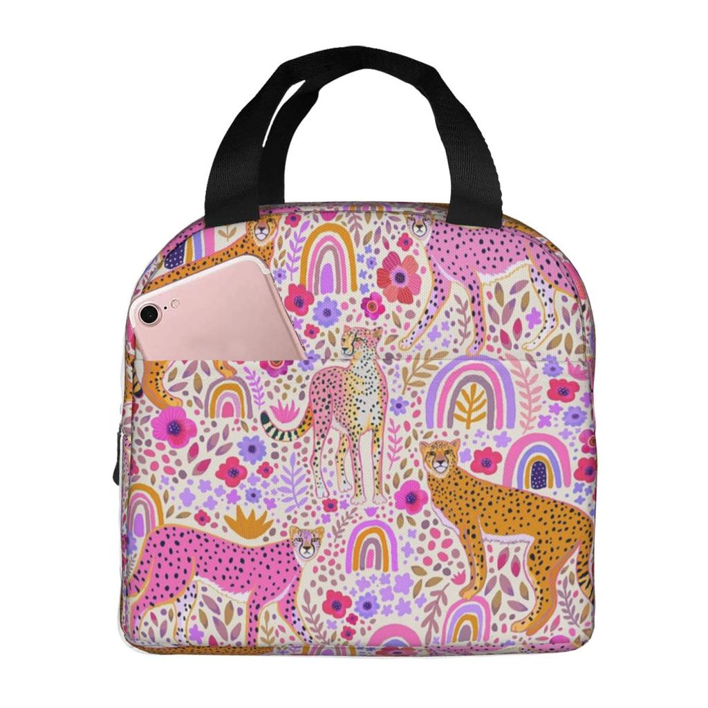 Borsa termica per il pranzo 'Ghepardi in un arcobaleno' per bambini, borsa frigo scolastica, contenitore termico per alimenti, borsa tote, contenitori portatili per il pranzo