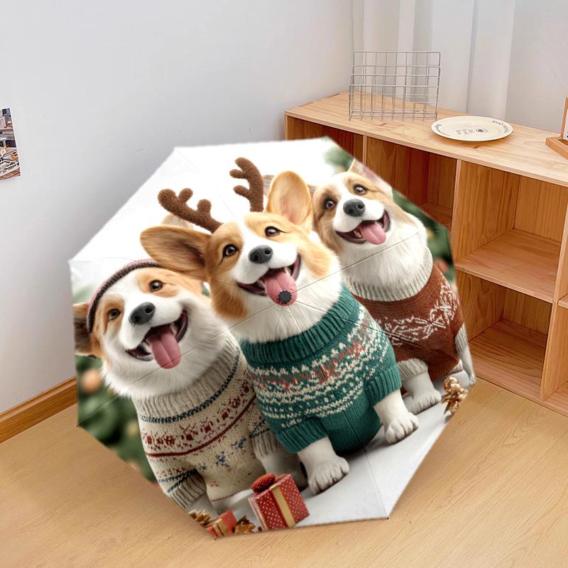 1 PC Automatic Folding Umbrella - Corgis Pattern, Portable & Foldable Design with 8 Ribs, Christmas Birthday Gifts
