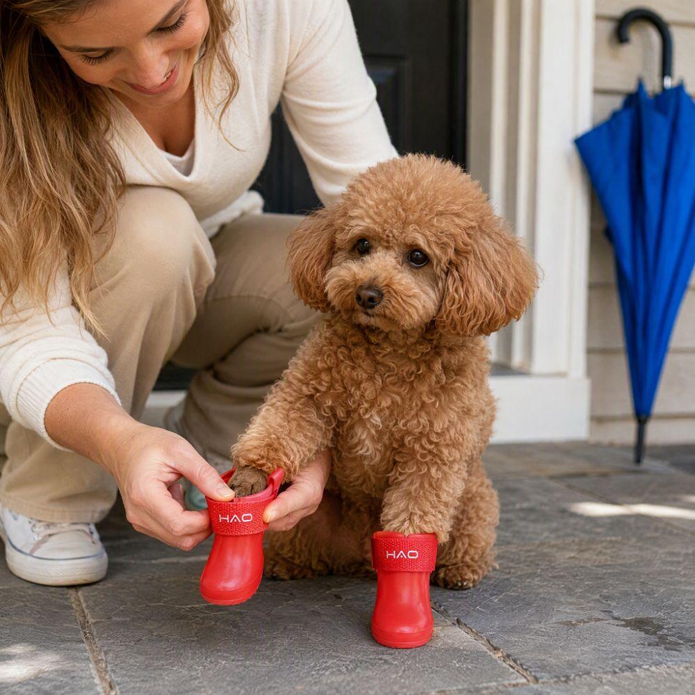 2pairs Waterproof Dog Rubber Boots Anti-slip Cat Puppy Foot Cover Portable Pet Shoes Outdoor