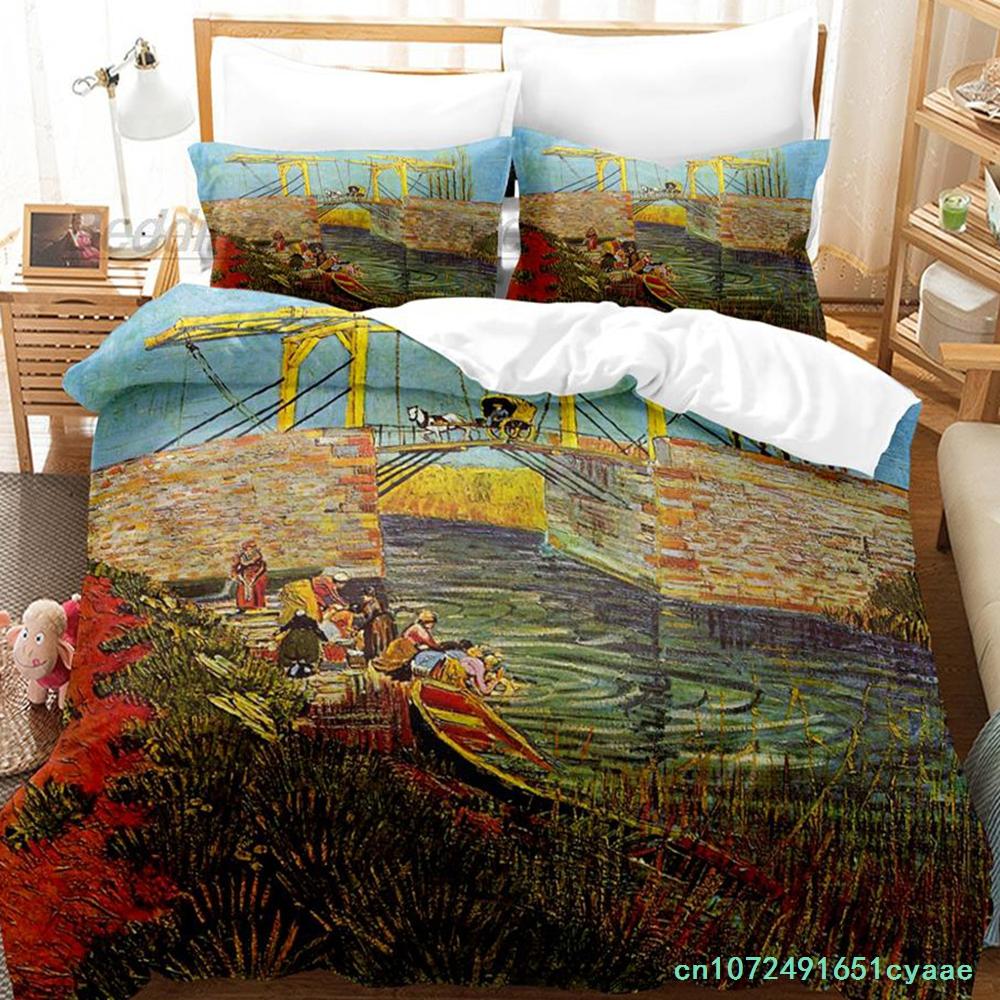 Van Gogh Beddengoed Set Enkel Twin Volledig Queen King Size Bed Set Volwassen Kind Slaapkamer Dekbedovertrek Sets 3D Retro Klassiek EU single(135x200cm)