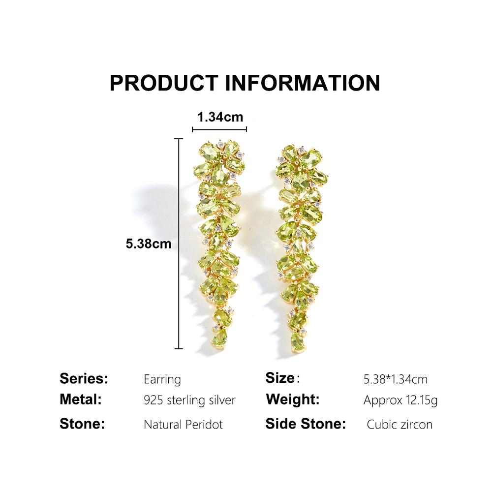 925 sterling silver women's Long party earrings natural Peridot Leaf shape design Romantic fine jewelry for engagement gifts