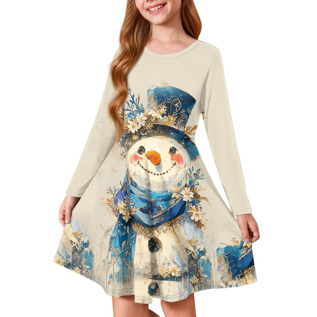 Girls' Princess Dress - Long Sleeve A-Line T-Shirt Dress Christmas Day
