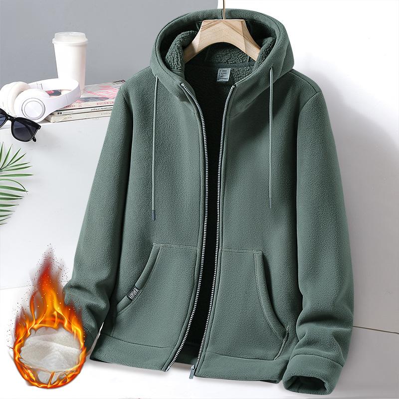 Men's Fleece Coat  Thickened Warm Hoodie for Autumn and Winter, Solid-Color Hooded Casual Outerwear