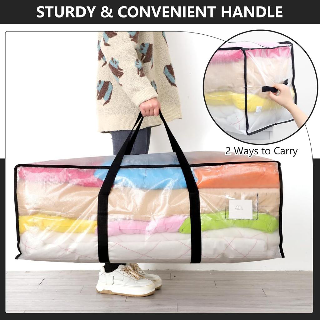 4 Pack 120L Moving Bags, Heavy Duty Moving Totes, Clear Waterproof Storage Bag with Zips