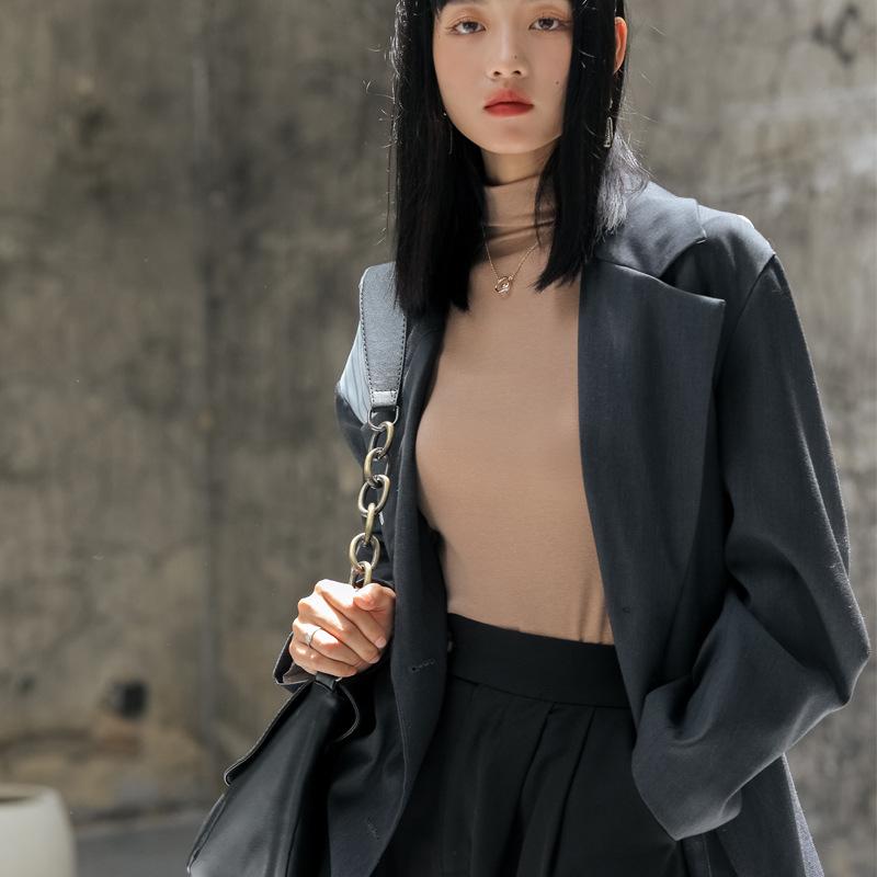 Autumn and Winter Women's Bottoming Shirt Modal Cotton Slim Half-high Neck Collar Inside Tight Solid Color Long-sleeved Blouse