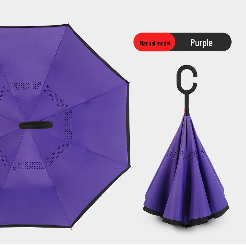 Custom Reverse Car Umbrella with Hands-Free C-Shaped Handle - Business Long Handle Umbrella with Logo Print for Men