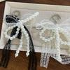Cute Lace Keychain Bow White/Black Pearl Beaded Pendant Phone Chain Gift