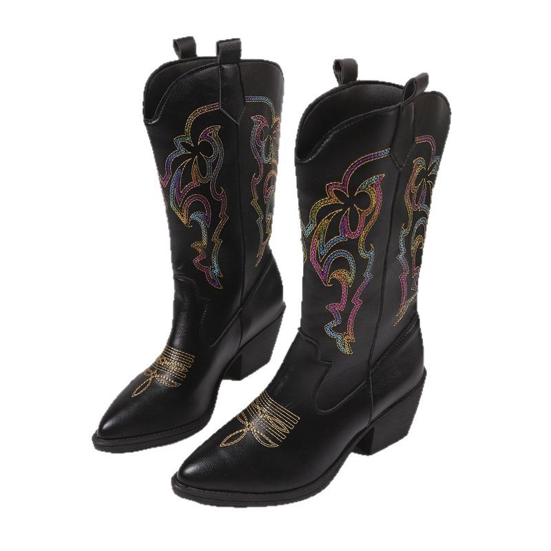 Women's Wide Width Embroidered Western Boots, Knee High Riding Boots, Ethnic Style Wholesale Booties for Women