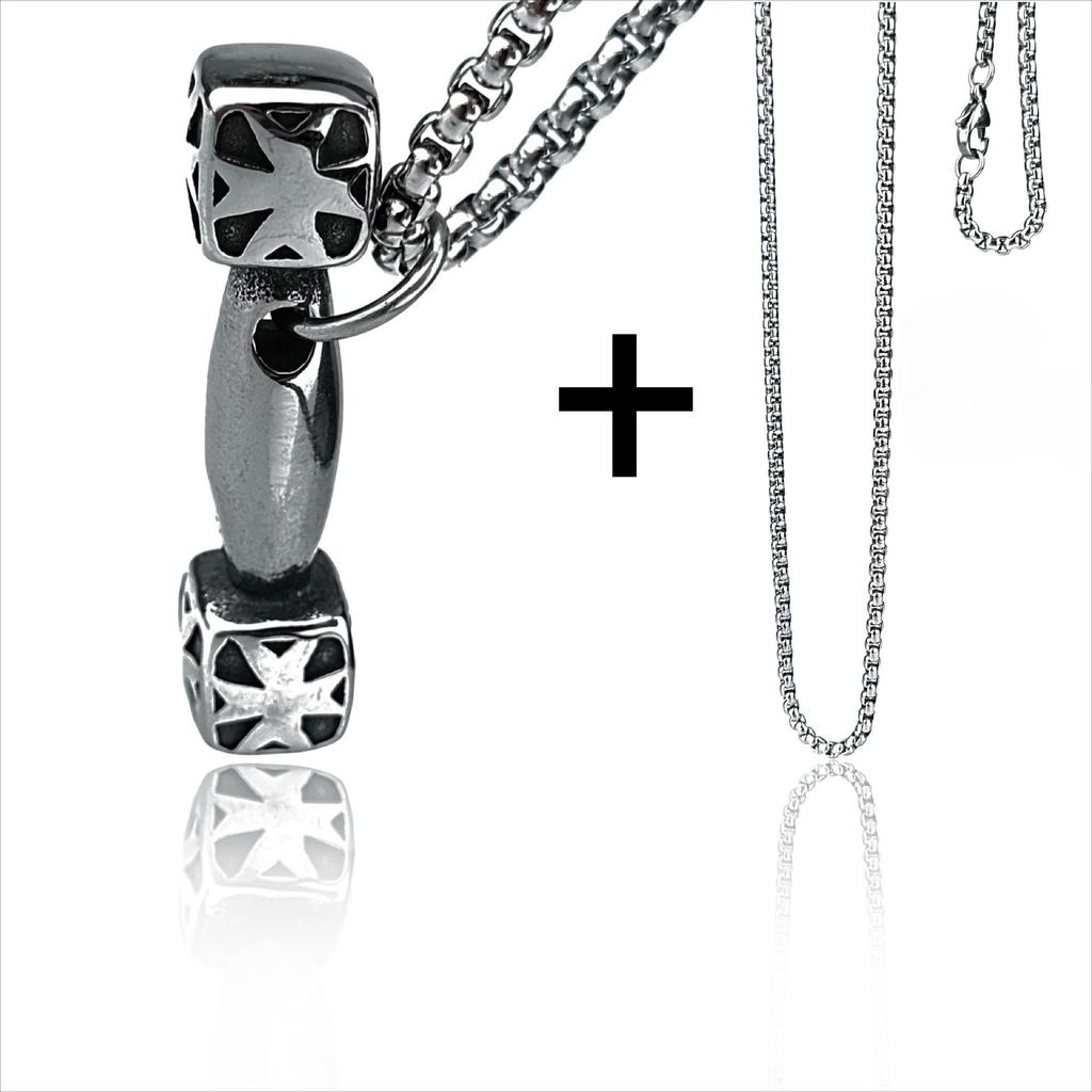 Men's Stainless Steel & Titanium Dumbbell Pendant Necklace - Trendy Sports Fashion Jewelry