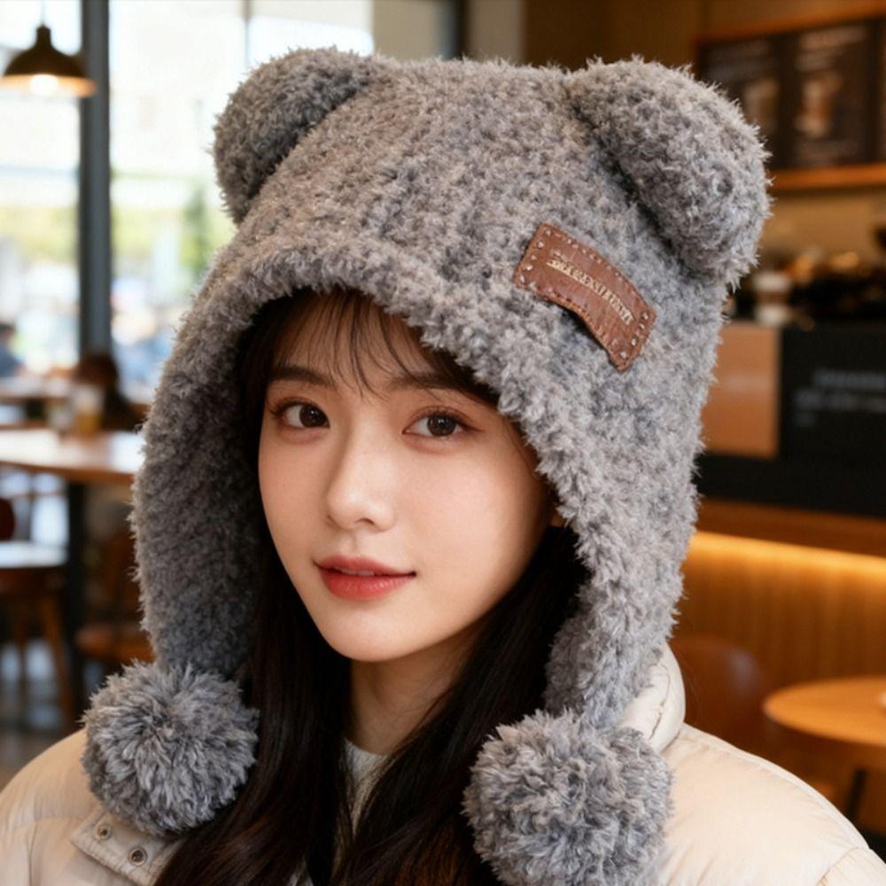 Bear Ears Knitted Cap Wool Balaclava Hat Leisure Little Bear Ears Hat  Streetwear