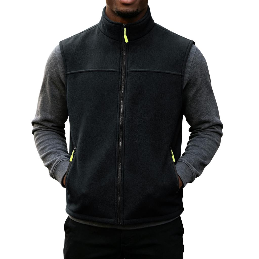 Men's Warm Casual Vest with Stand Collar and Zipper Pockets for Fall and Winter
