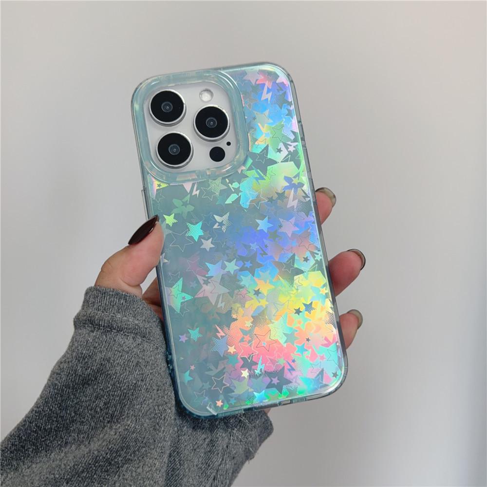 

Laser Blue Stars iPhone Case for 17Pro, 16PM, 15Pro, 14/13 Couples iPhone 17