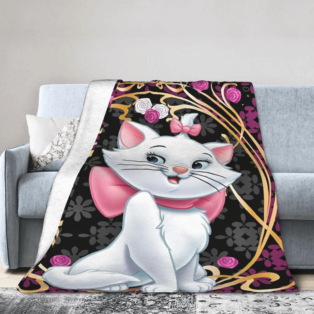 Marie Cat Aristocats Blanket Fleece Summer Air Conditioning Portable Lightweight Throw Blanket for Bed Travel Bedspread