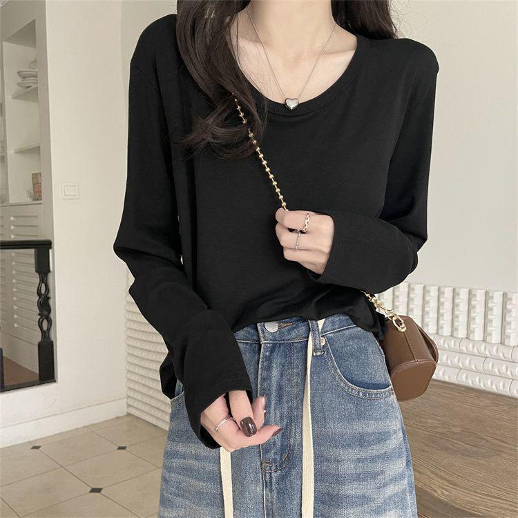 Women's Casual Slim Long-Sleeve T-Shirt – Versatile Solid Color for Early Autumn
