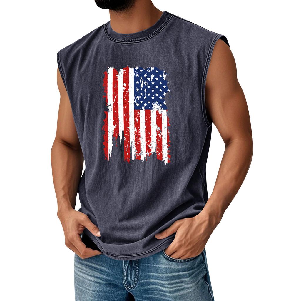 Men's Printed Round Neck Distressed Top Casual Comfort Vest