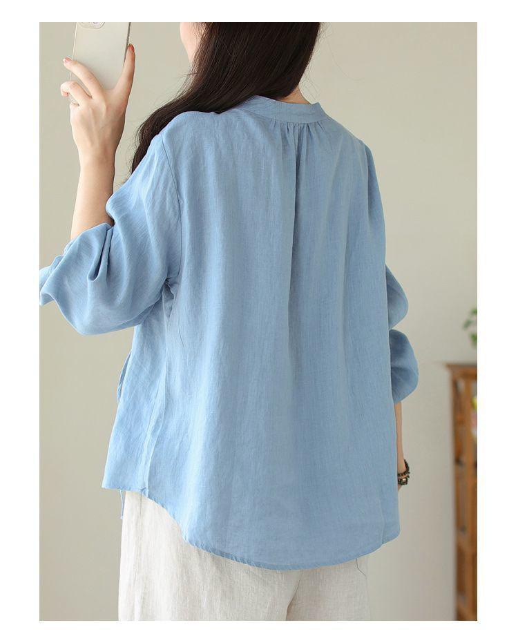 Jesienna Bawełniano-Lniana Koszulka z Długim Rękawem: Literacki, Retro, Odchudzający, Luksusowy Damski Top.