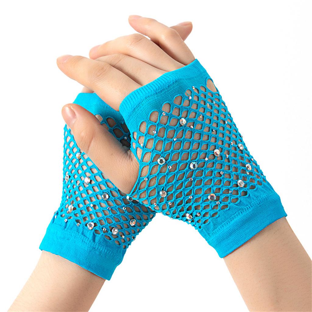 Stylish Half Finger Mesh Gloves Rhinestones Embellished Lightweight Dancewear Summer Outdoor Activity Gear