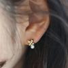 [ Modernlike / Headquarters Genuine ] 14K Gold-Filled Silver Pearl X Stick Curve Earrings