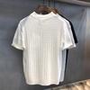 Men's Knitted Manin Collar Polo Shirt Casual Short Sleeve Textured Button Top