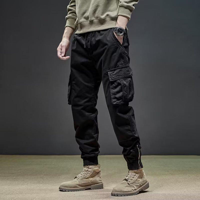 

Autumn New Men s Loose and Versatile Casual Pants Tied Feet Large Size Harlan Pants M чёрный