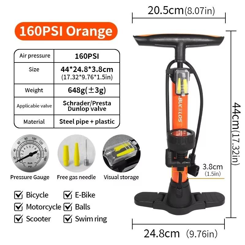 BUCKLOS 160PSI Bike Pumps Schrader/Presta Bicycle Tire Valve Pump Inflator High-Pressure Gauge Tire Inflator for Motorcycle