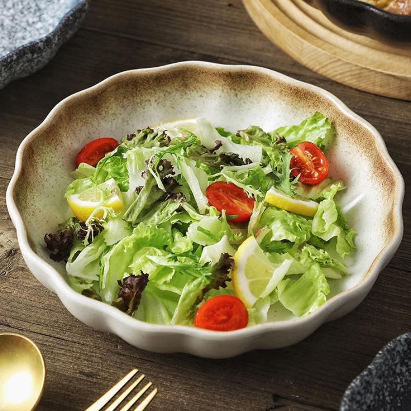 Prostota Czarny Okrągły Talerz Obiadowy do Sałatki Ceramiczna Taca na Deser Podszkliwna Naczynie do Zupy i Makaronu Antypoślizgowa Zastawa Stołowa Bezpieczna do Mikrofali